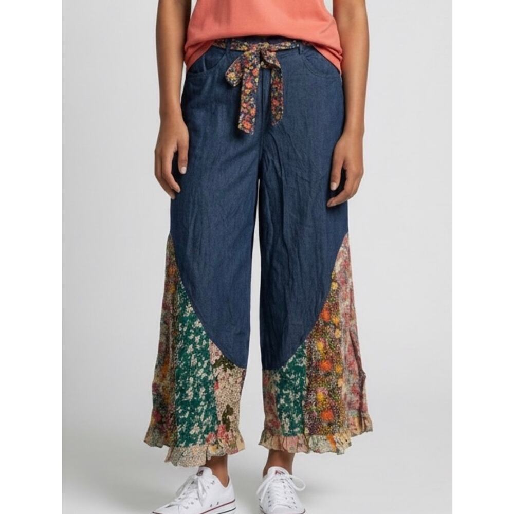 Young Threads “The Siobhan” Floral Boho Denim Floral Patchwork Pants - Small